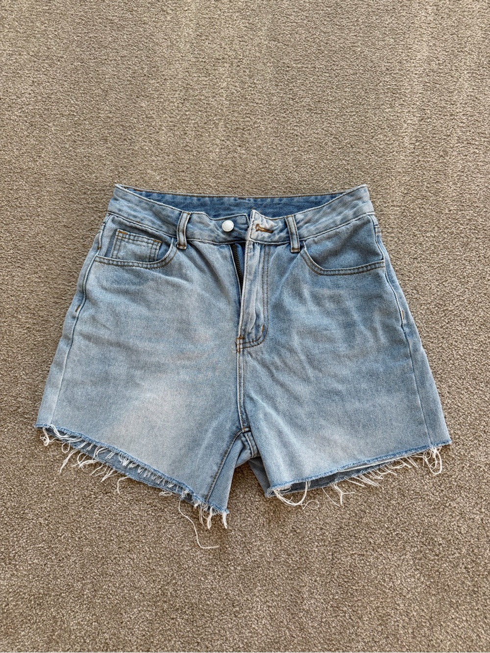 SHEIN Light Blue Raw Hem High-Rise Denim Shorts